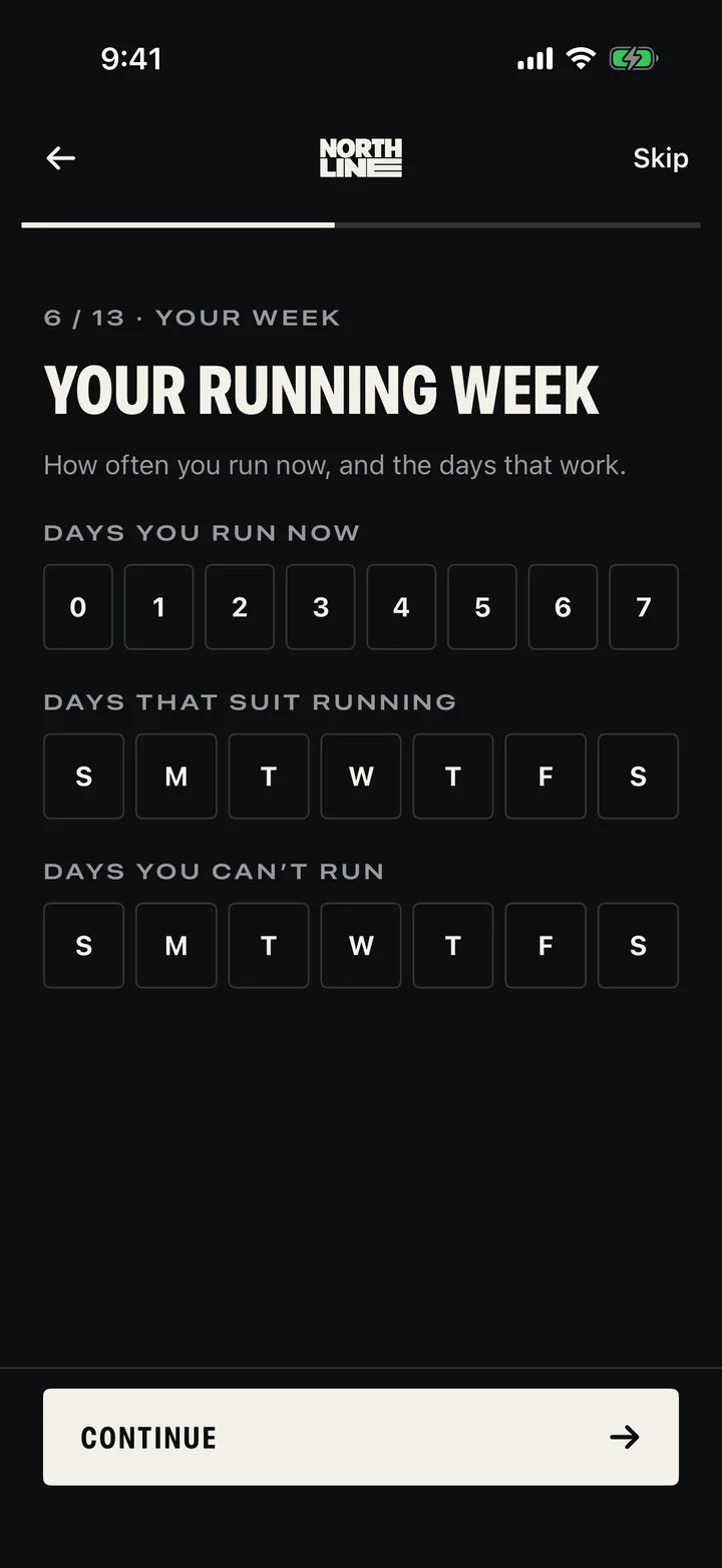 Northline setup: choosing how often you run, the days that suit running and the days you can’t.